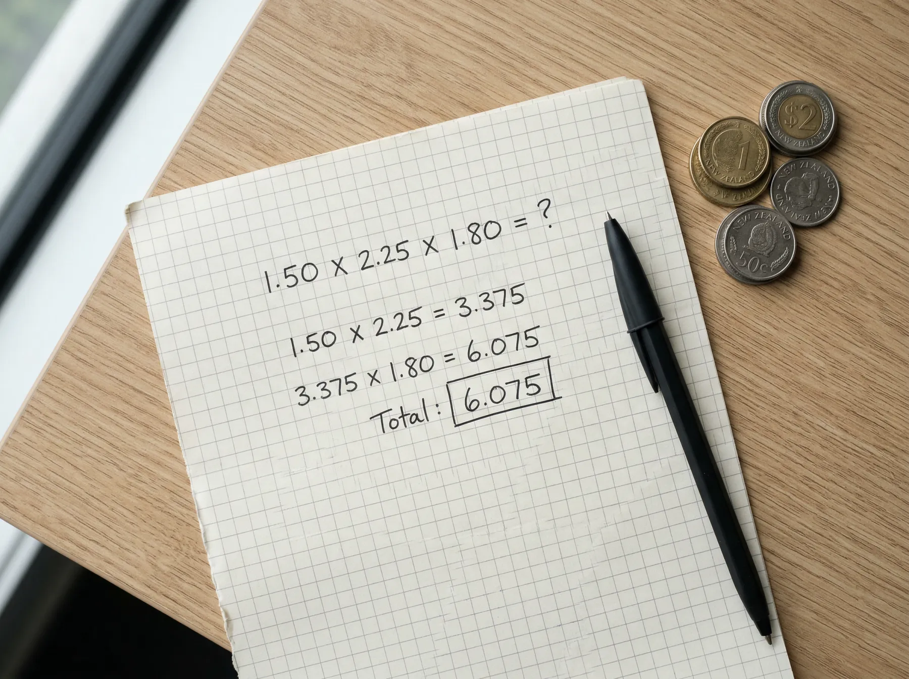 Step-by-step decimal odds payout calculation showing NZ dollar stake multiplied by odds for World Cup match example